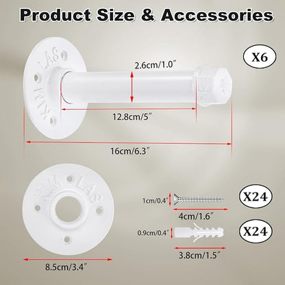 BTSKY 6 Pack Clothes Rack with Screws, 6 Inch Metal Industrial Pipe Clothes Bars - Image 3