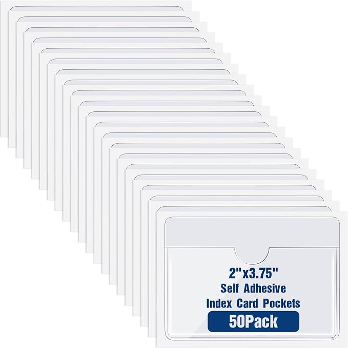Chinco 50 Pack 2" x 3.75" Clear Adhesive Pockets, Index Card Pockets - Image 8