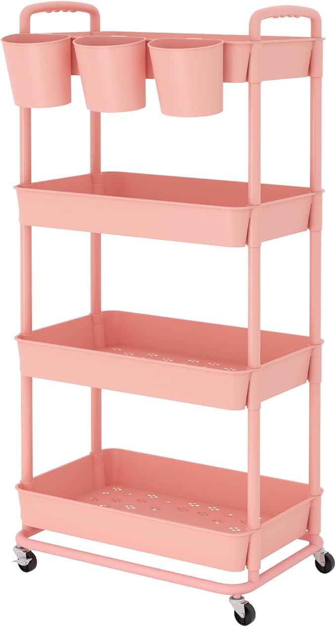 JIUYOTREE 4-Tier Plastic Rolling Storage Cart Utility Cart - Image 8
