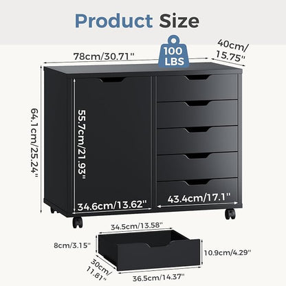 DUMOS 5-Drawer Mobile File Cabinet, Wooden Printer Stand - Image 3