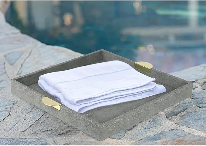 HofferRuffer Faux Leather Decorative Serving Tray, Elegant Coffee Table Ottoman - Image 7