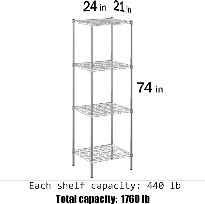 21" Deep x 24" Wide x 74" Height Wire Shelving Kit | 4-Tier | NSF Commercial - Image 3
