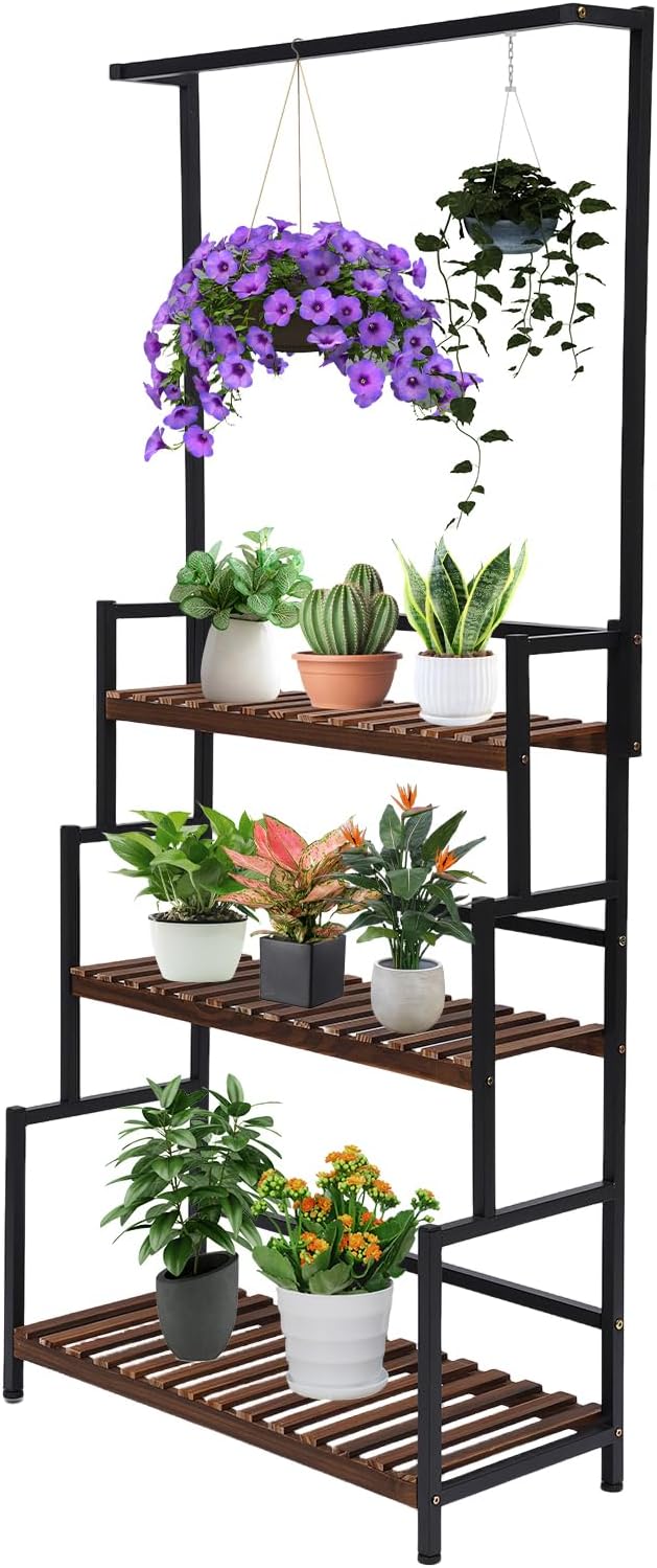 3-Tier Hanging Plant Stand, Stepped Multi-Level Structure & Wood Texture by Synaiolma