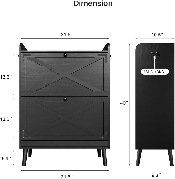 Shoe Storage Cabinet with 2 Flip Drawers, Freestanding Entryway Shoe Cabinet - Image 2