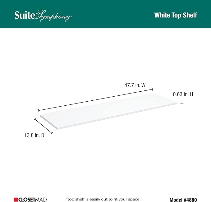 ClosetMaid SuiteSymphony Wood Top Closet Shelf, 48-Inch Wide, Pure White - Image 3