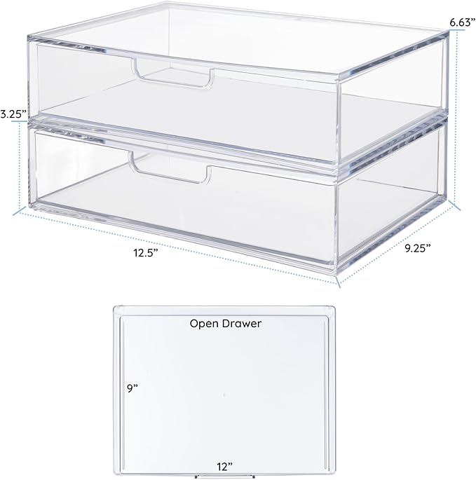 STORi STAX Plastic Stackable Organizer Drawers Clear | 12.5" Wide | Set - Image 3