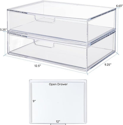 STORi STAX Plastic Stackable Organizer Drawers Clear | 12.5" Wide | Set - Image 3
