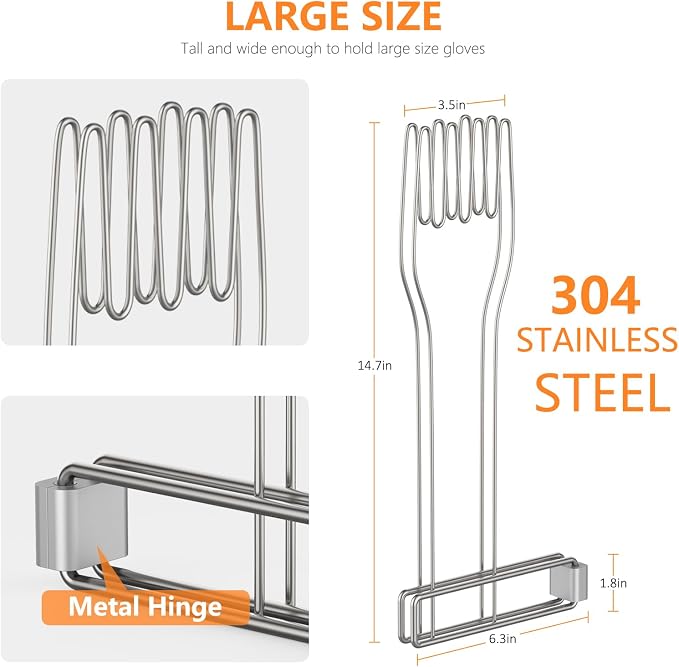 KORRTFID Kitchen Glove Holder, Stainless Steel Glove Rack, Kitchen Vertical - Image 2