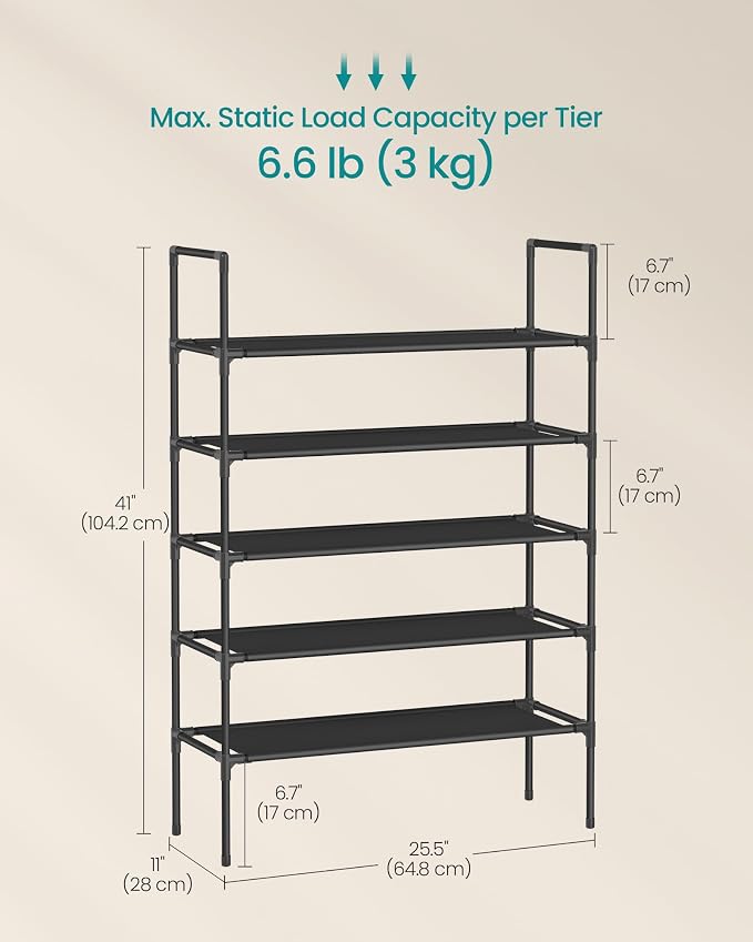 SONGMICS 5-Tier Shoe Rack, Shoe Storage - Image 3