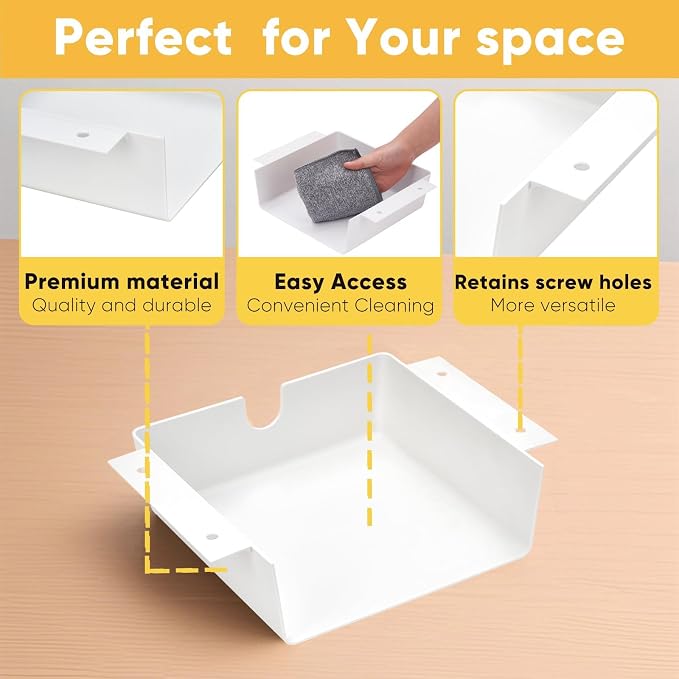2 Pack Under Desk Hanging Shelf Drawer Organizer, Attachable Plastic Hidden - Image 4