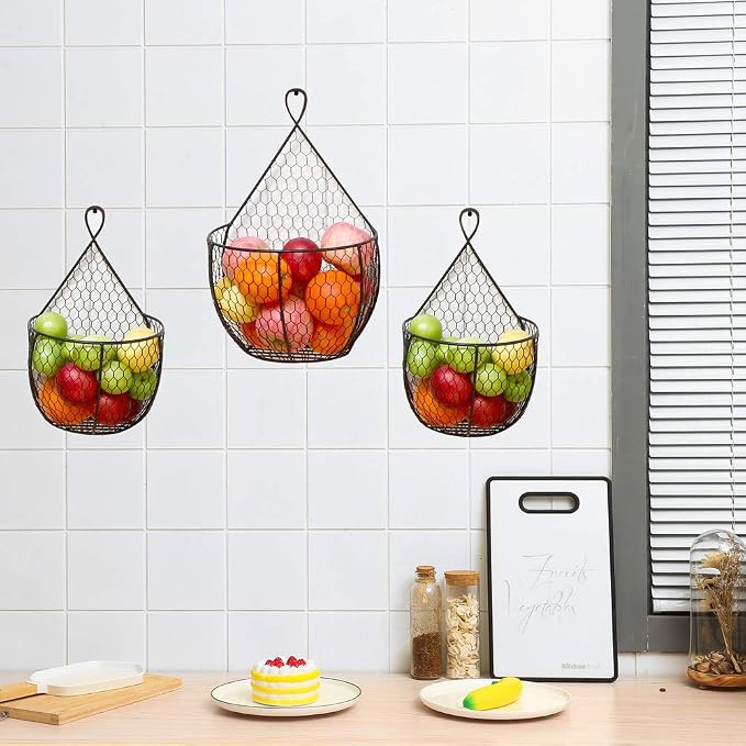 ERYTLLY Metal Fruit And Vegetable Storage Hanging Basket Wall Mounted, Hanging - Image 2