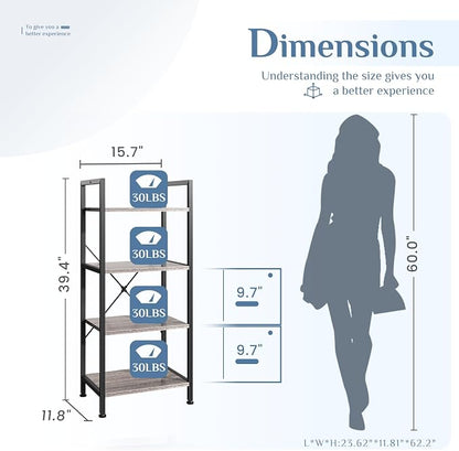 DUMOS 4 Tiers Open Bookshelf, Classic Freestanding Tall Display Shelf, Sturdy - Image 3