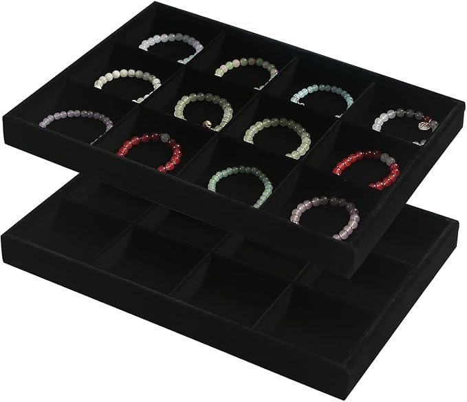 Coward 2PC Black Velvet Stackable 12 Grids Jewelry Organizer Tray Bracelet by FocusOnJewelryDisplay15yrs
