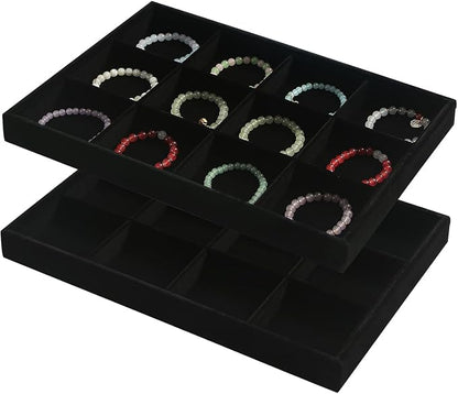 Coward 2PC Black Velvet Stackable 12 Grids Jewelry Organizer Tray Bracelet by FocusOnJewelryDisplay15yrs