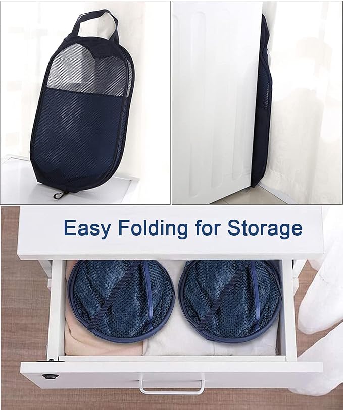 Larpur Popup Mesh Laundry Basket, Collapsible Clothes Washing Laundry Hamper - Image 4