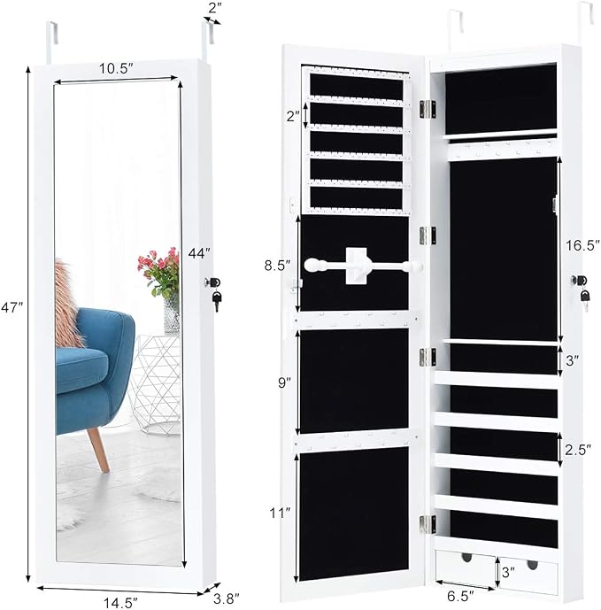 Giantex Jewelry Armoire Cabinet Wall Mounted Door Hanging, Lockable Jewelry - Image 6