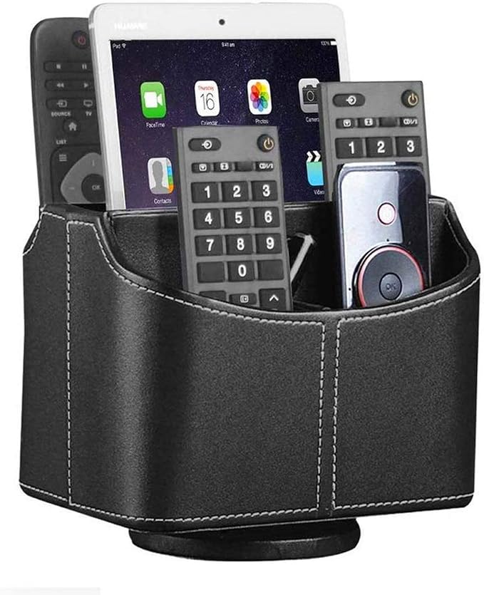 YAPISHI Leather Remote Control Holder, 360 Degree Spinning Desk TV Remote by YAPISHI