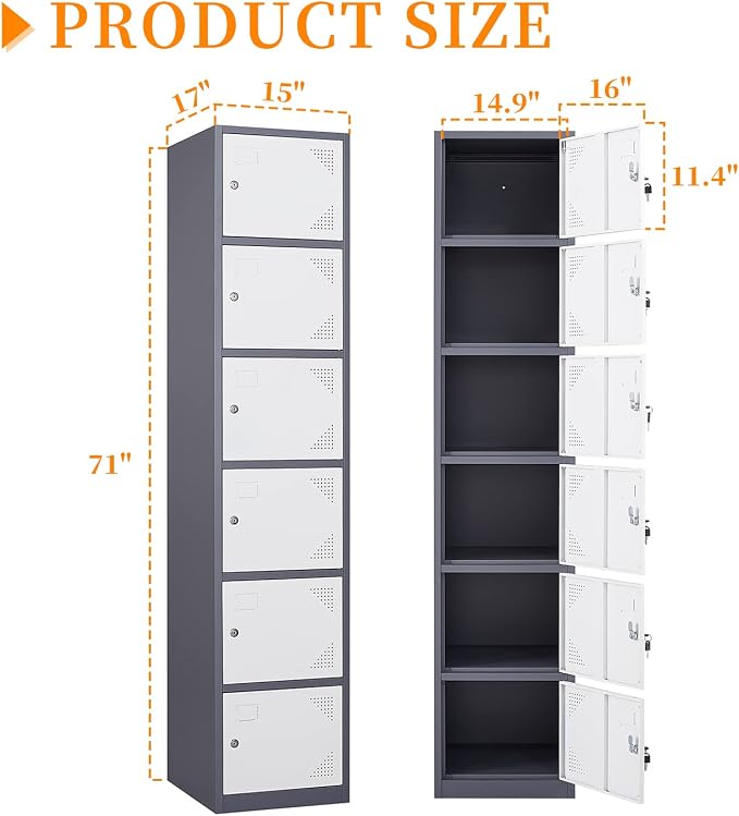 Metal Locker with 6 Doors, Lockable Locker Cabinet - Image 3