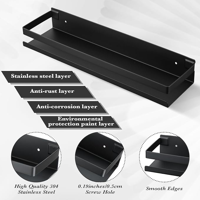 Lallisa 2 Pieces Stainless Steel Shelf Bathroom Shower Floating Shelves Wall - Image 4