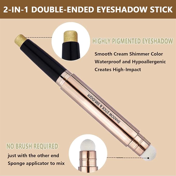 Gold Eyeshadow Stick Makeup, Highlighter Matte Cream Eye Shadow Pencil - Image 3