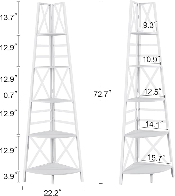 HOMBAZAAR 5 Tier Corner Shelf, 72 Inch Industrial Corner Bookshelf, Tall Ladder - Image 2