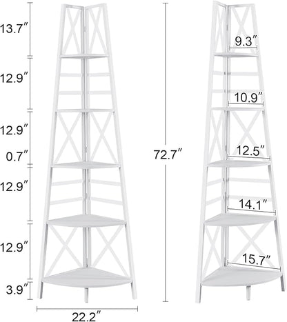 HOMBAZAAR 5 Tier Corner Shelf, 72 Inch Industrial Corner Bookshelf, Tall Ladder - Image 2