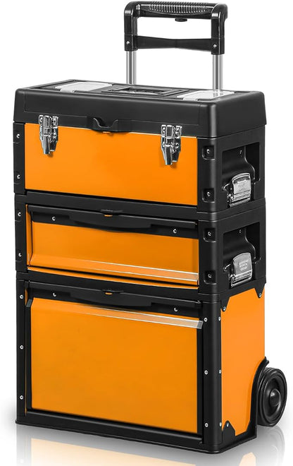 Auto Dynasty Stackable Tool Box 3-Tier Tool Separate Organizer Rolling Tool by AutoDynasty