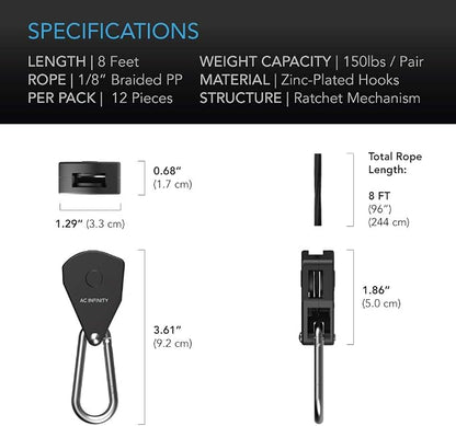 AC Infinity, Adjustable 1/8” Rope Hanger, Heavy-Duty Stainless Steel Gears - Image 4