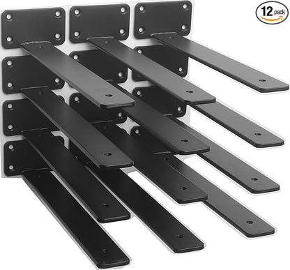12 Pack - 10 inch Black Hidden L Shelf Bracket Iron Floating Shelf Brackets by MHMYDZ
