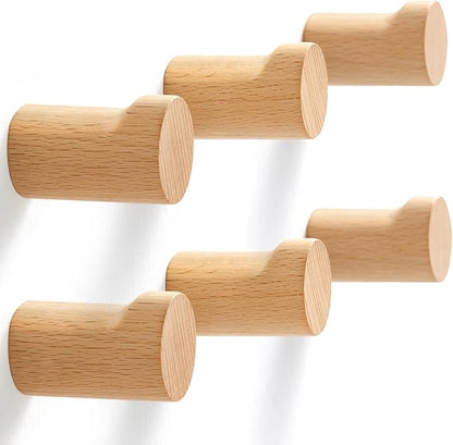 Wooden Wall Hooks 6 Pack, Modern Decorative Coat Hook Wall-Mount, Handmade by Unknown