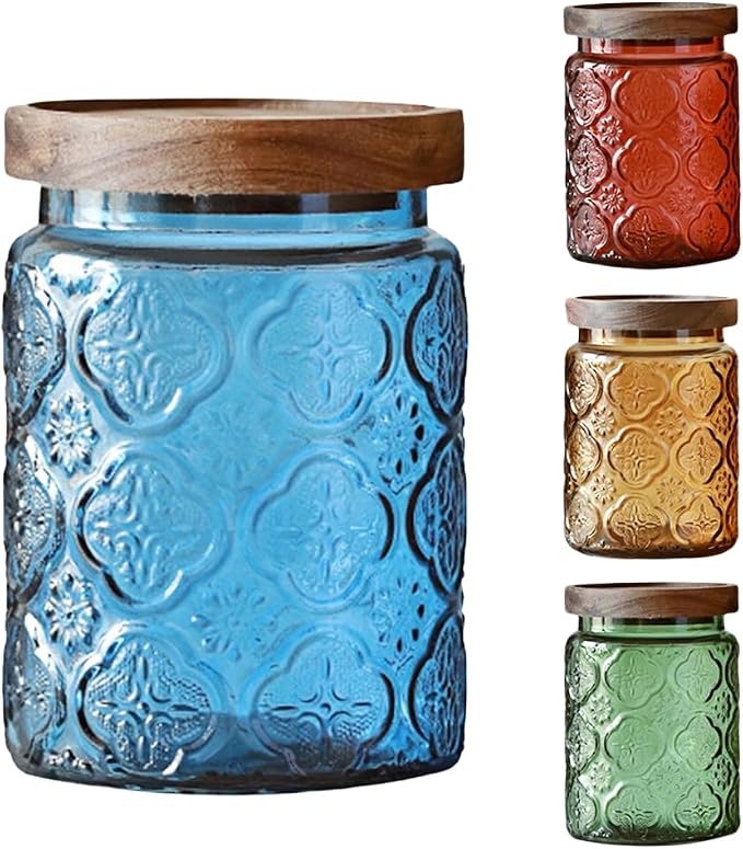 Vintage Glass Storage Jar with Solid Wood Lid by ANSQU
