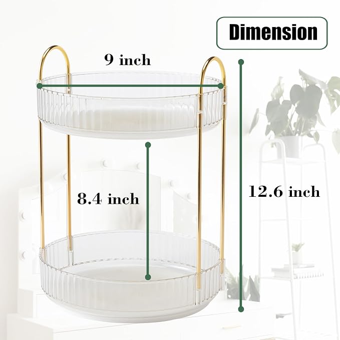 Rotating Makeup Organizer Countertop 2 Tier Lazy Susan Trays Clear Skincare - Image 5