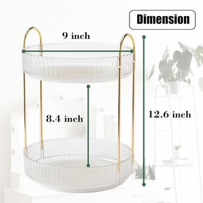 Rotating Makeup Organizer Countertop 2 Tier Lazy Susan Trays Clear Skincare - Image 5