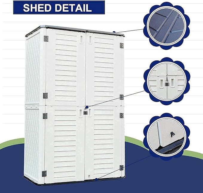 Kinying Outdoor Storage Cabinet, Vertical Storage Shed Perfect to Store Patio - Image 5