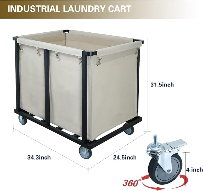 Commercial Laundry Cart with Wheels, 400L Beige | 600 lbs Heavy Duty Laundry - Image 3