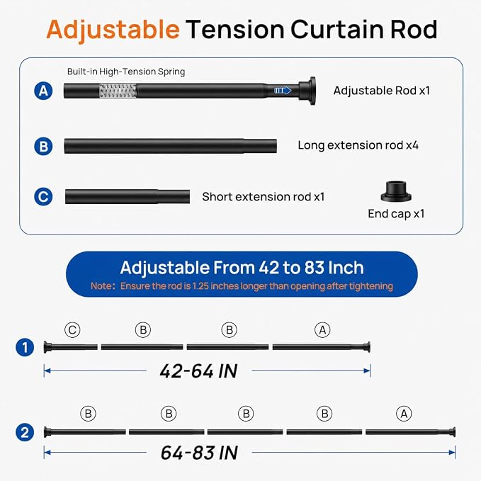 ALLZONE Heavy Duty Tension Shower Curtain Rod 42-83 Inches - Image 5