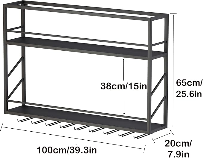 Wall Mounted Wine Rack with Glass Holder, 2-Tier Multi-Functional Shelf - Image 2