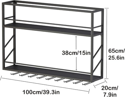 Wall Mounted Wine Rack with Glass Holder, 2-Tier Multi-Functional Shelf - Image 2