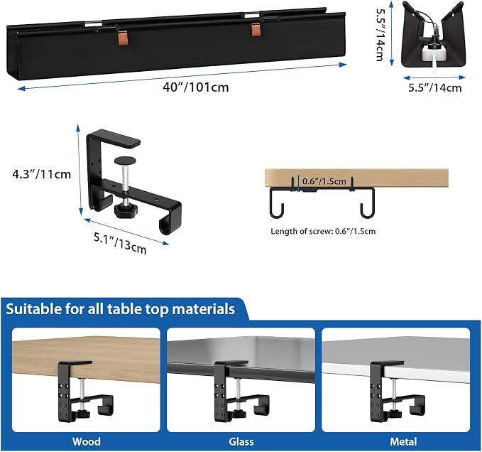 Zilink No Drill Under Desk Cable Management Tray 40" Cord Organizer - Image 5