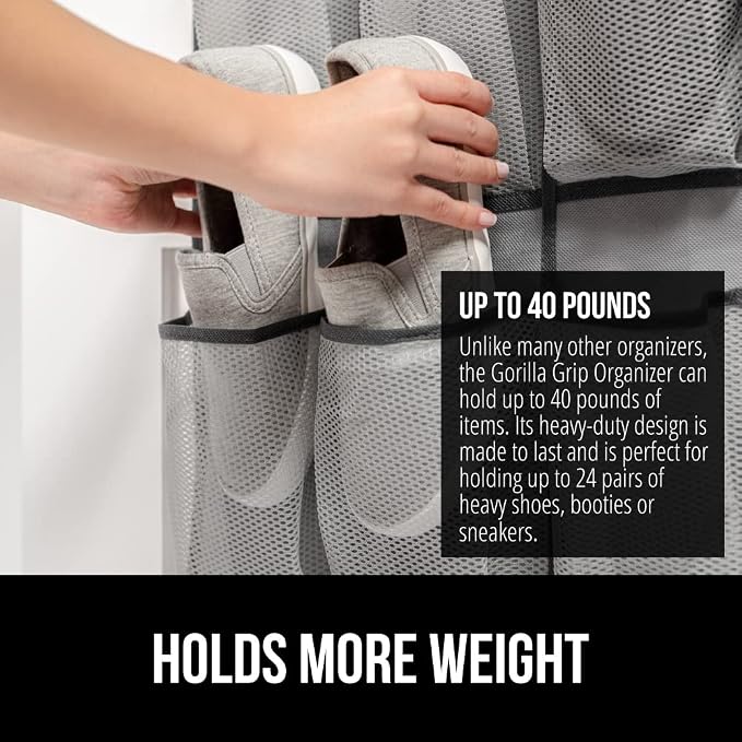 GORILLA GRIP Over the Door Shoe Organizer, 24 Extra Large Breathable Mesh - Image 3