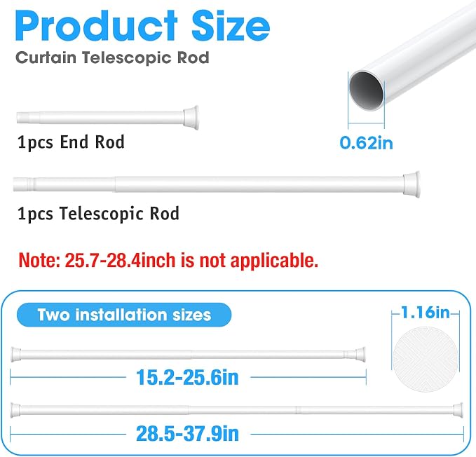 MEXAU White Tension Curtain Rods18 to 36 In, Small Curtain Rods No Drilling | - Image 2