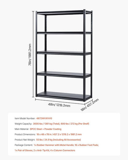 VEVOR Storage Shelves, 3000 lbs, 5 Tier Garage Storage Shelving - Image 8