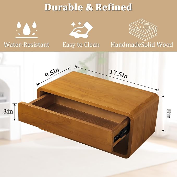 Floating Nightstand Wall Mounted Bedside Shelf Handmade Bedroom Furniture - Image 2