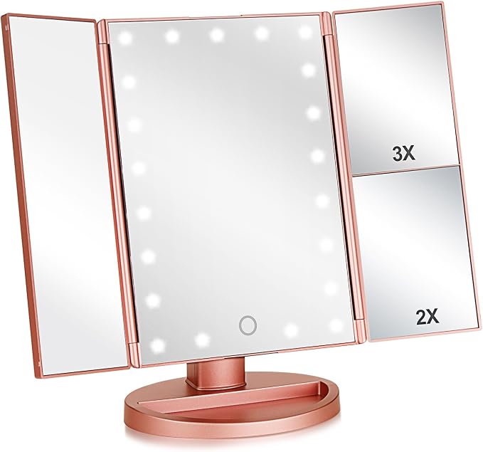 Tri-fold Lighted Vanity Makeup Mirror by Flymiro