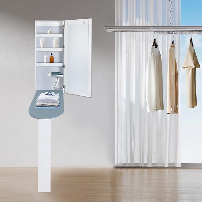 Wall Mounted Ironing Board Cabinet, Built-in Foldable Ironing Board & Folding - Image 2