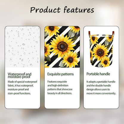 Laundry Baskets 15.7x19.7 Inch Large Sunflower Striped Design Collapsible - Image 2