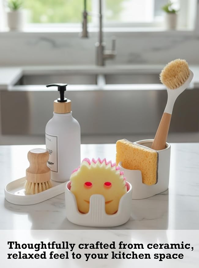 Ceramic Sponge Holder, 2-Slot Dish Sponge Holder - Image 7