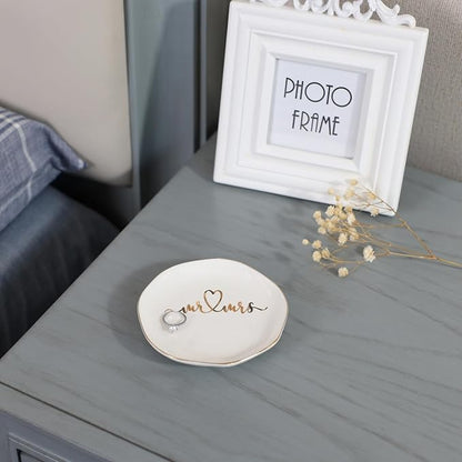 Mr.& Mrs Wedding Ring Dish-Jewelry Dish Tray-Ceramic White - Image 4