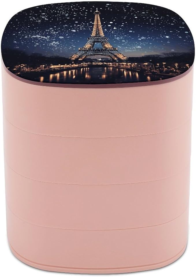 Night Paris Eiffel Tower Rotating Jewelry Organizer Box 4-Layer 360° Rotatable by CSGJMYGS