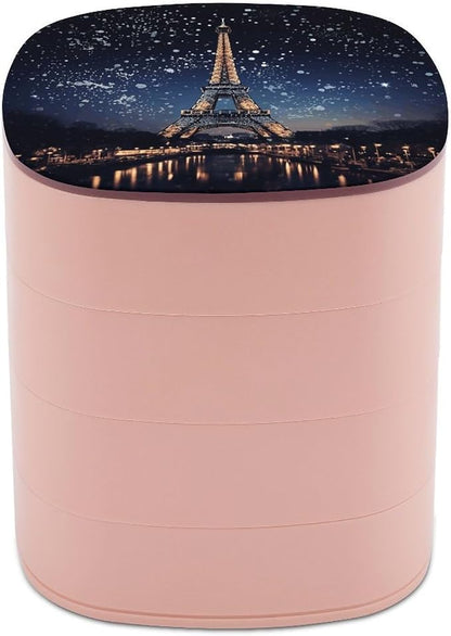 Night Paris Eiffel Tower Rotating Jewelry Organizer Box 4-Layer 360° Rotatable by CSGJMYGS